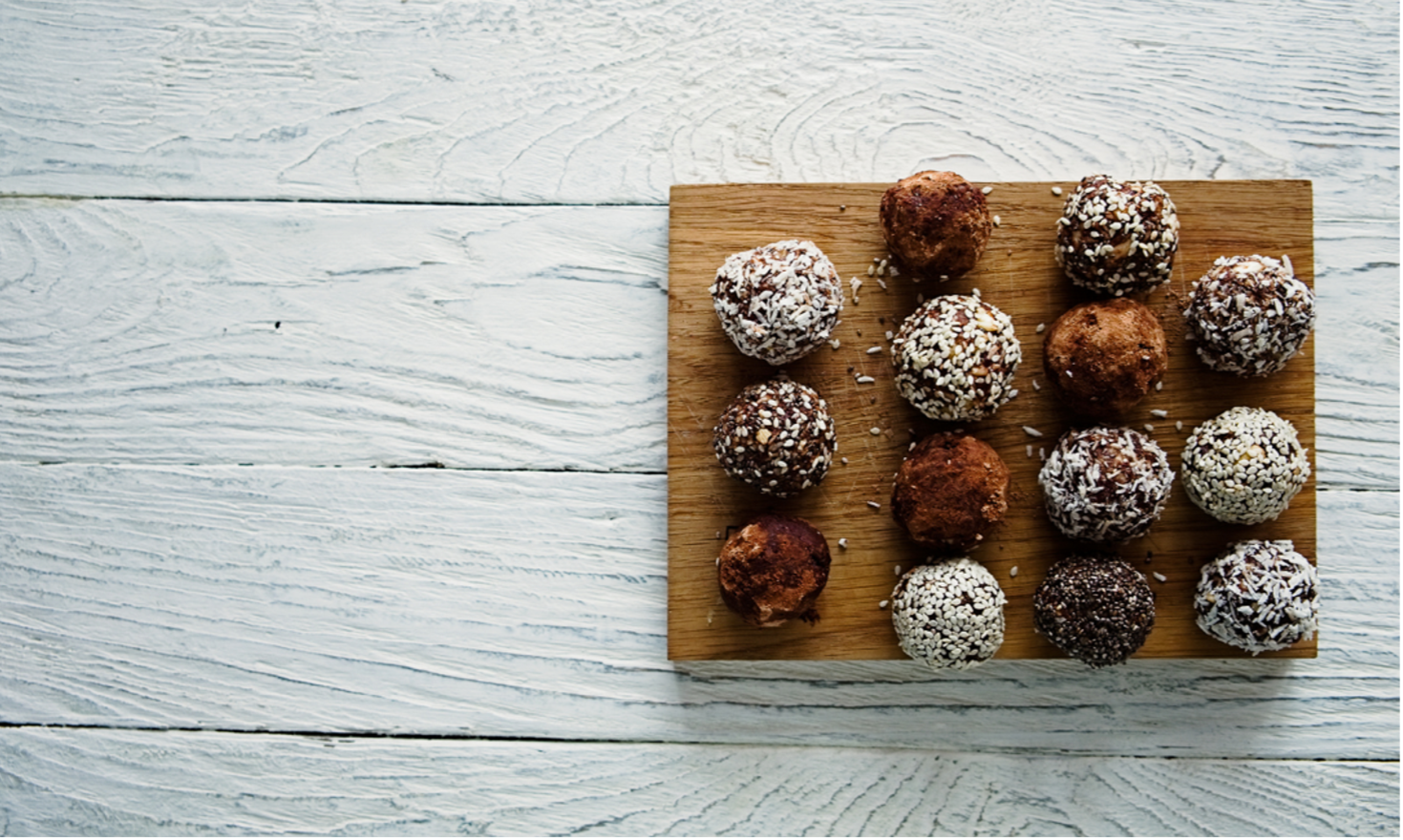 Crunchy Chocolate Energy Balls on White Table